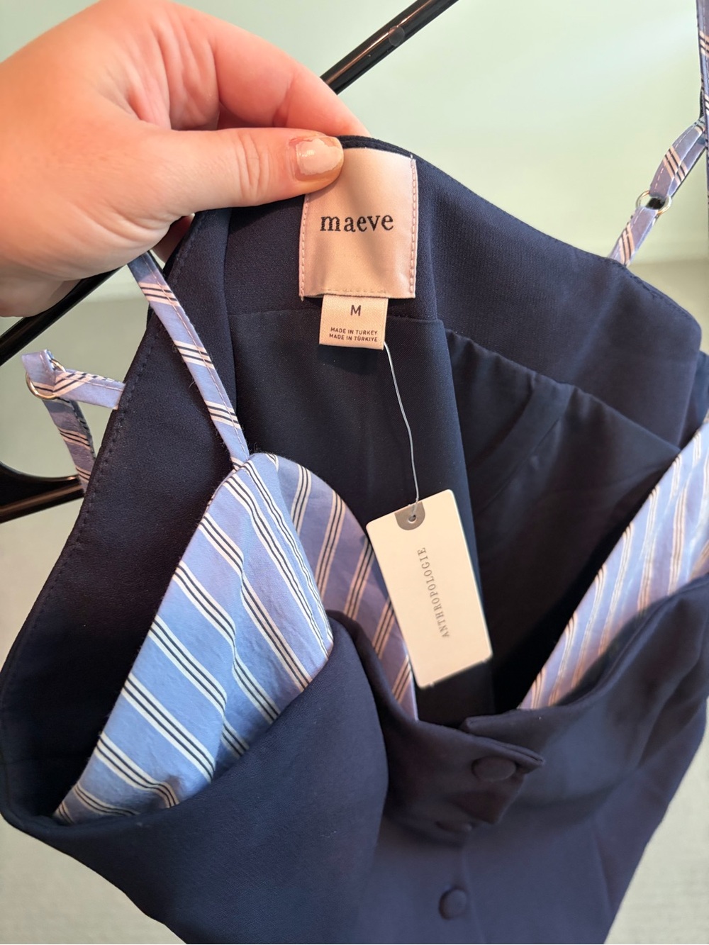 Navy Bustier Dress with Blue/White Striped Hem - Picture 3 of 4